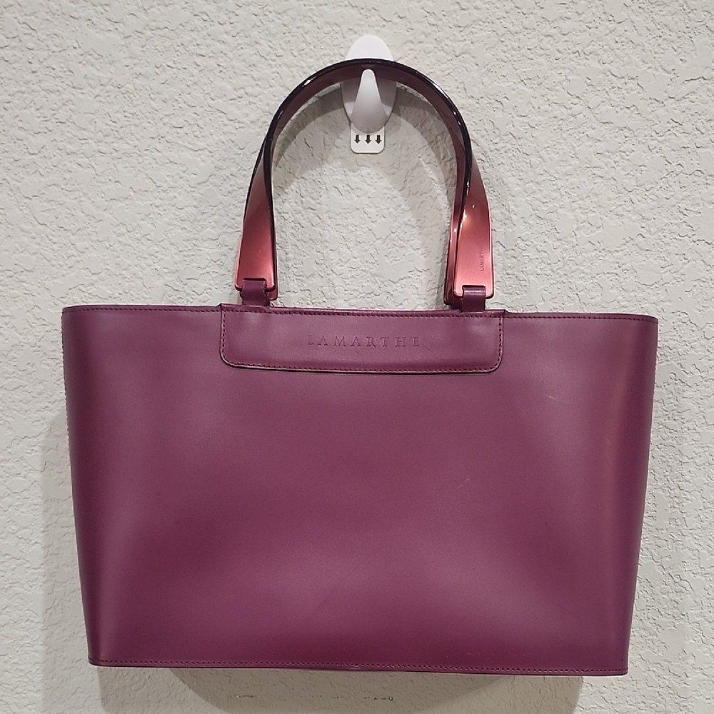 Lamarthe Medium Purple Tote with Glossy Pink Resin Handles Lux Minimalist Italy